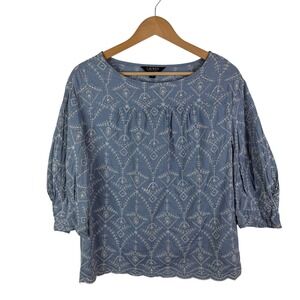 Lauren Ralph Lauren Blue Blouse with White Pattern